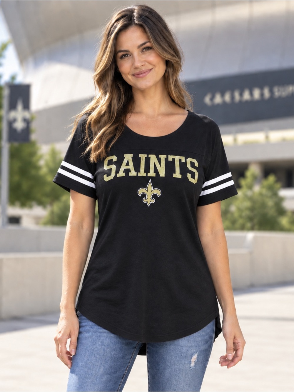 NFL Team Apparel New Orleans Saints Women’s Black Graphic T-Shirt Large